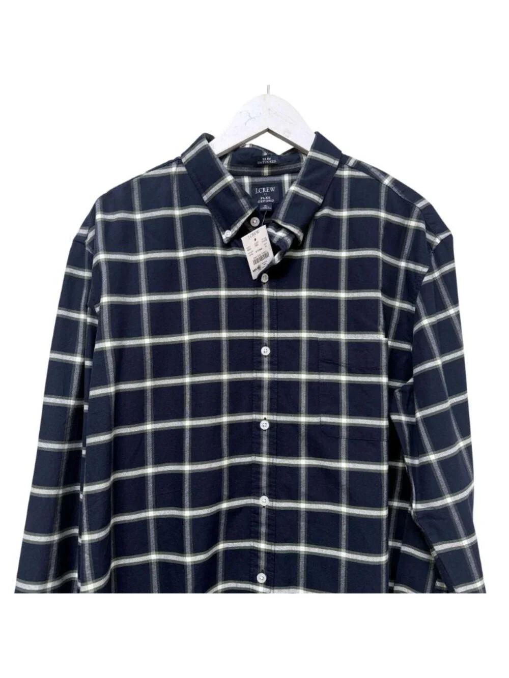 J.Crew Factory Flex Oxford Shirt Mens XL Navy Blue Check Slim Untucked NWT